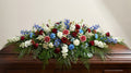 Raquette funéraire – Tricolore, dominante bleue, blanche et rouge