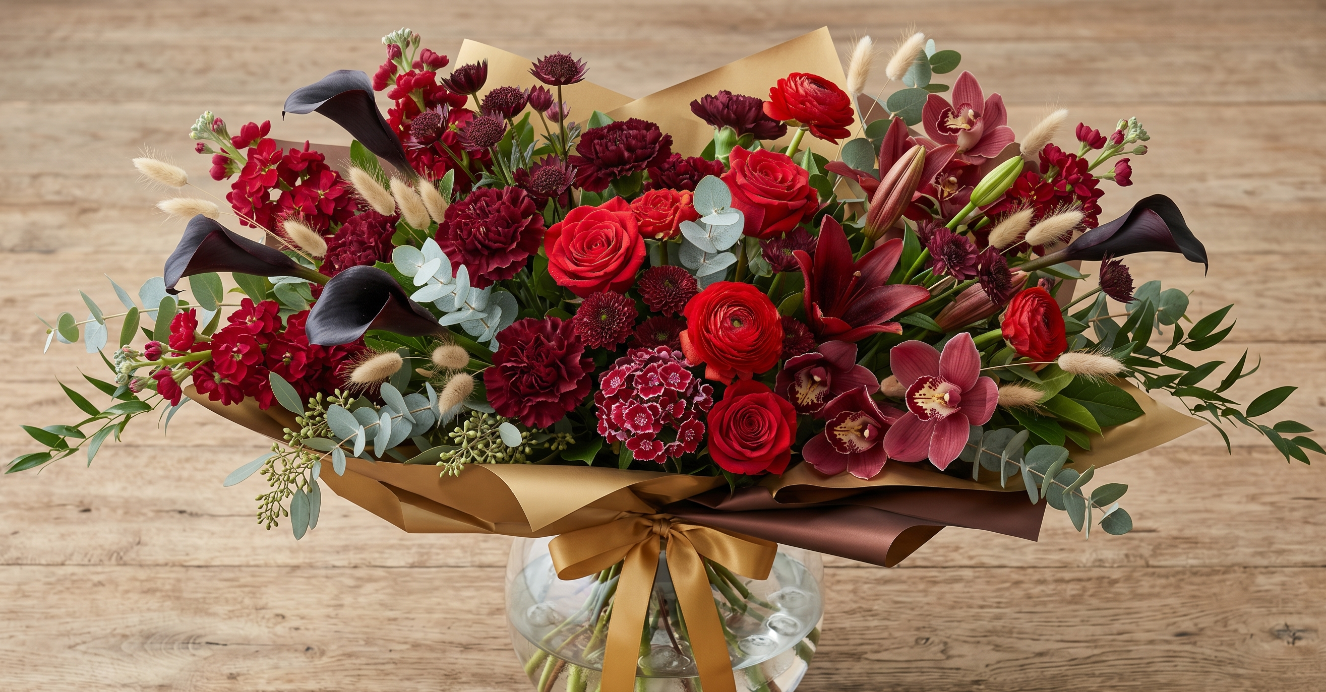 Bouquet – Tons chauds : rouge, bordeaux, terracotta, beige