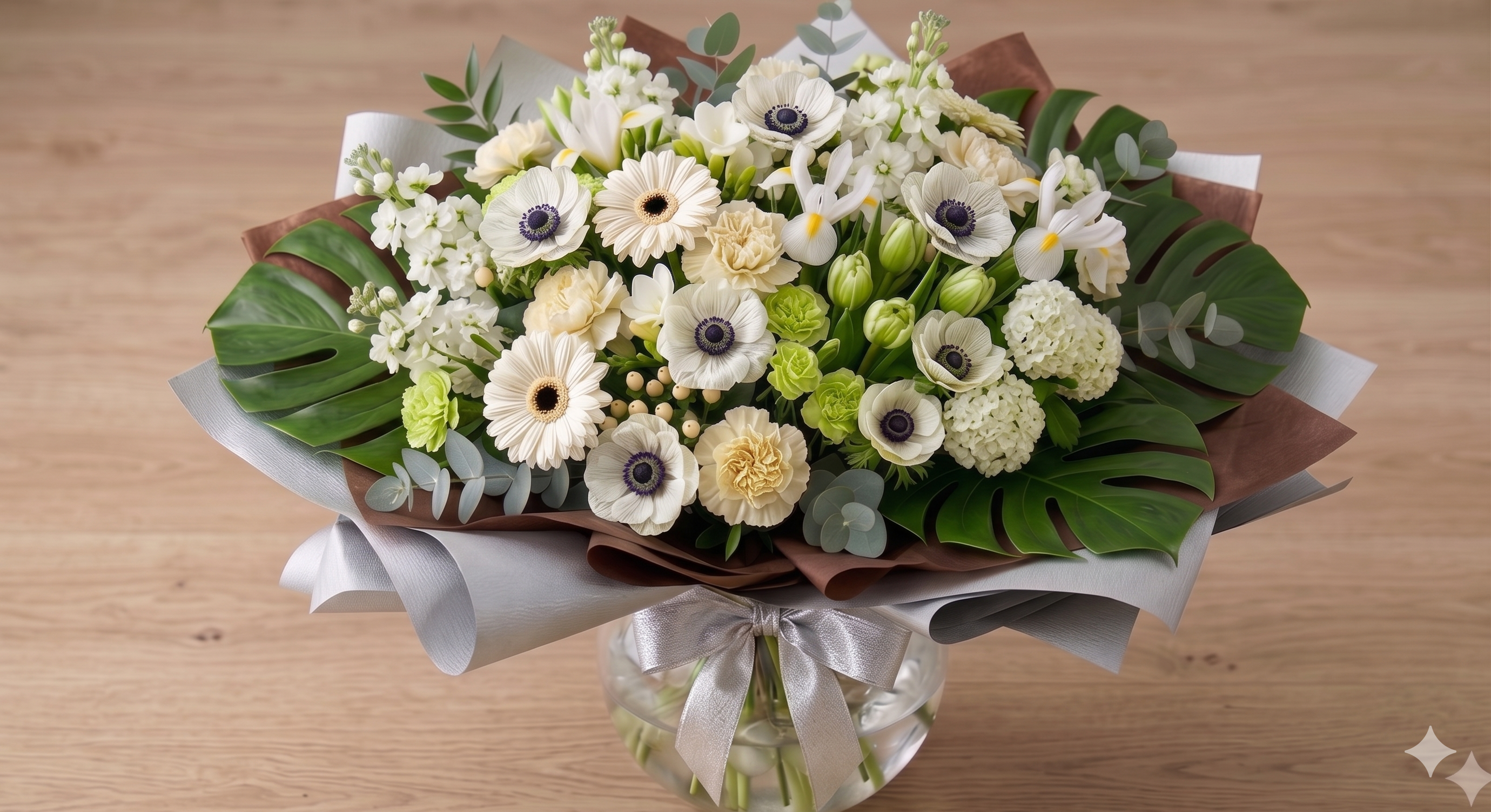 Bouquet – Tons froids : blanc, vert, touches crème