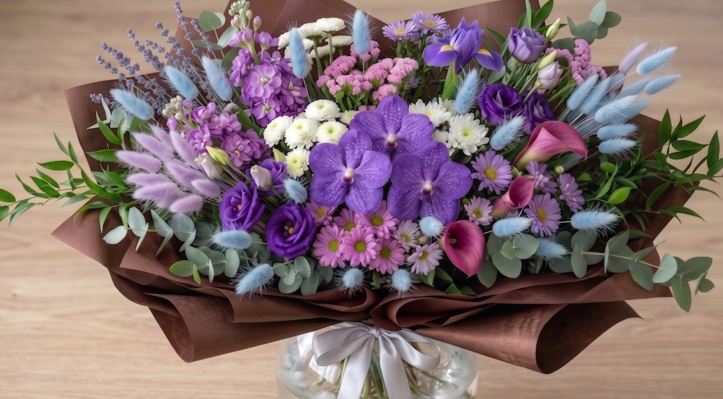 Bouquet – Tons froids : violet, mauve, rose, blanc, bleu doux