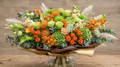 Bouquet – Tons chauds : vert, orange, beige, crème