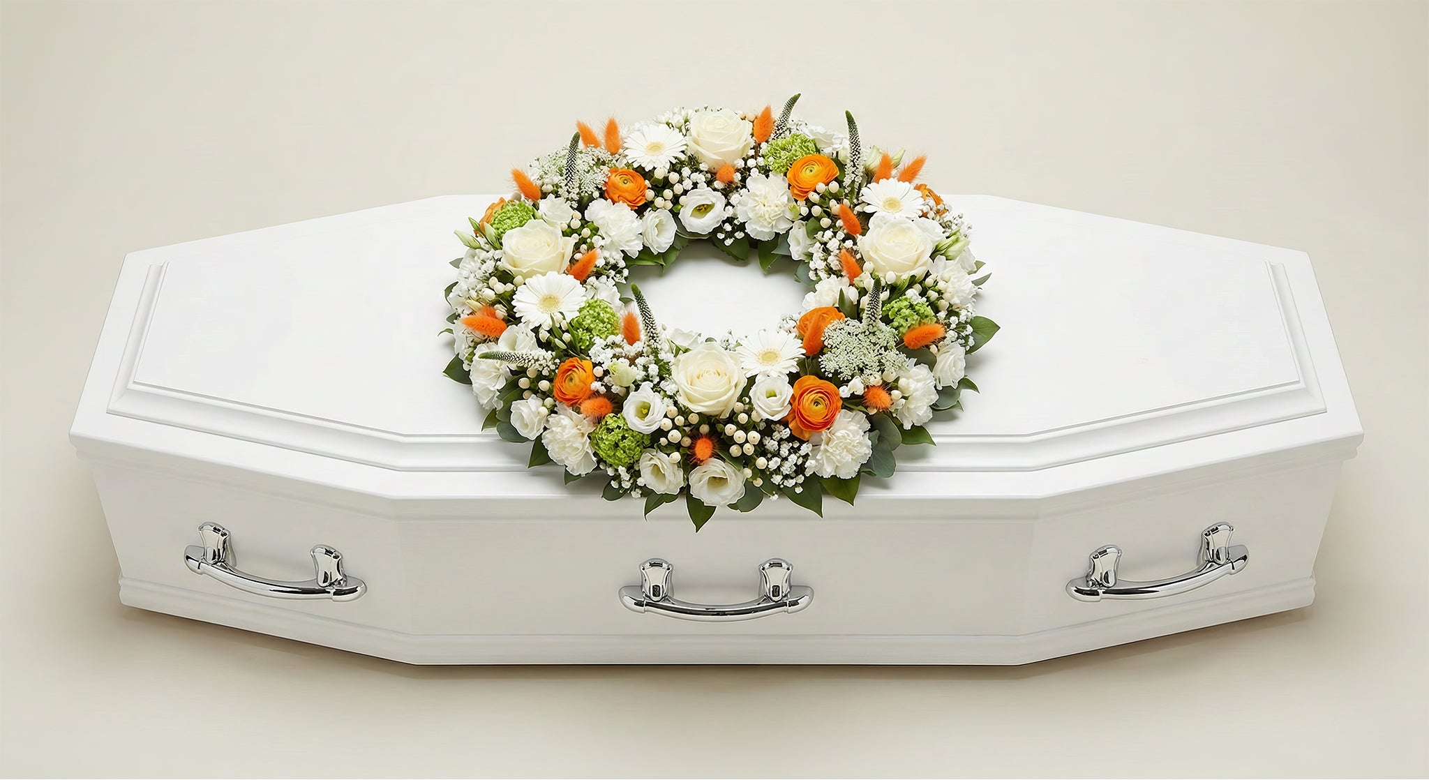 Couronne florale – Gamme Enfants – Dominante blanche, touches d'orange