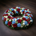Couronne florale – Tricolore, dominante bleu, blanc, rouge