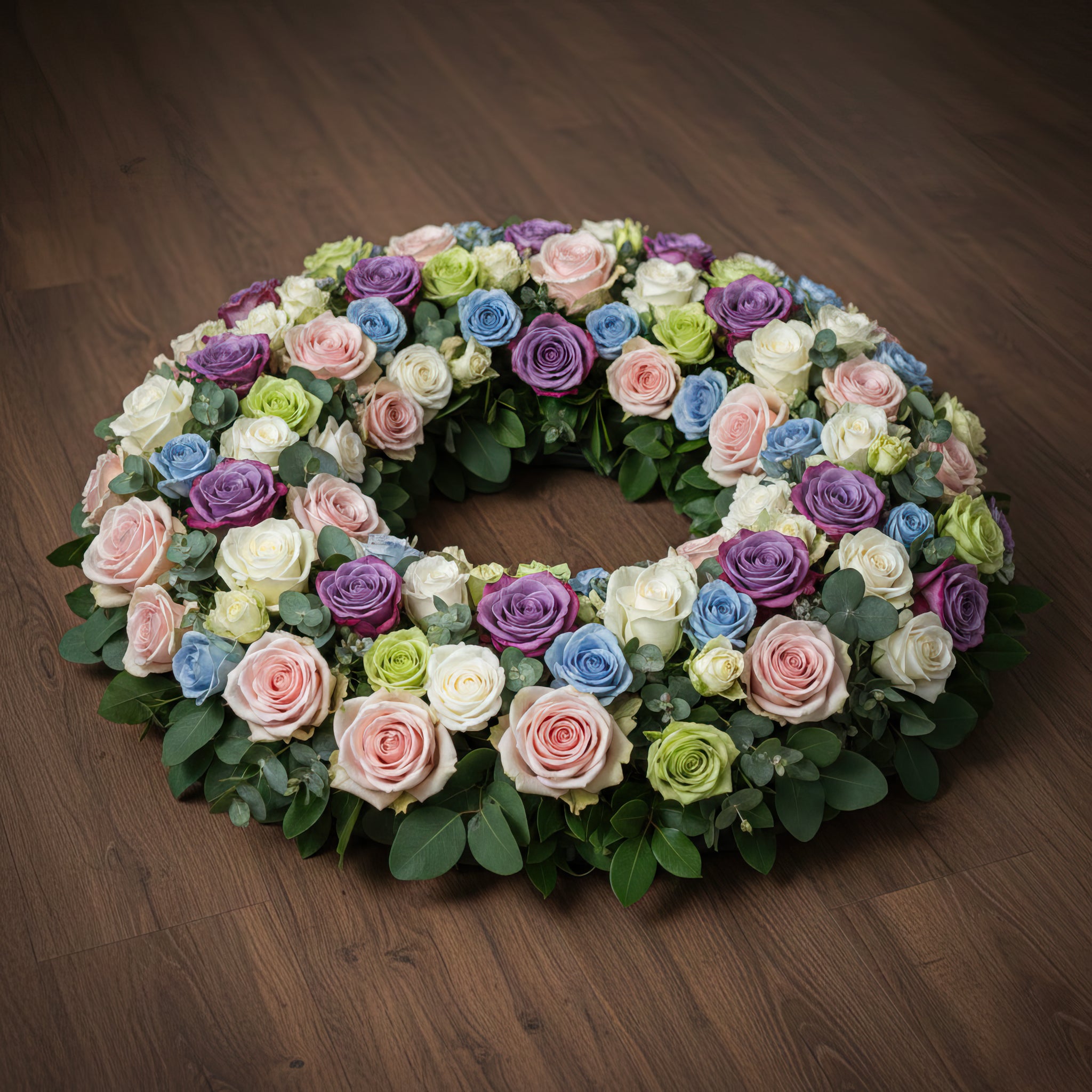 Couronne florale – Exclusivement de roses aux teintes douces