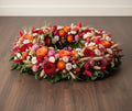 Couronne en fleurs séchées et stabilisées – Mélange de tons chauds