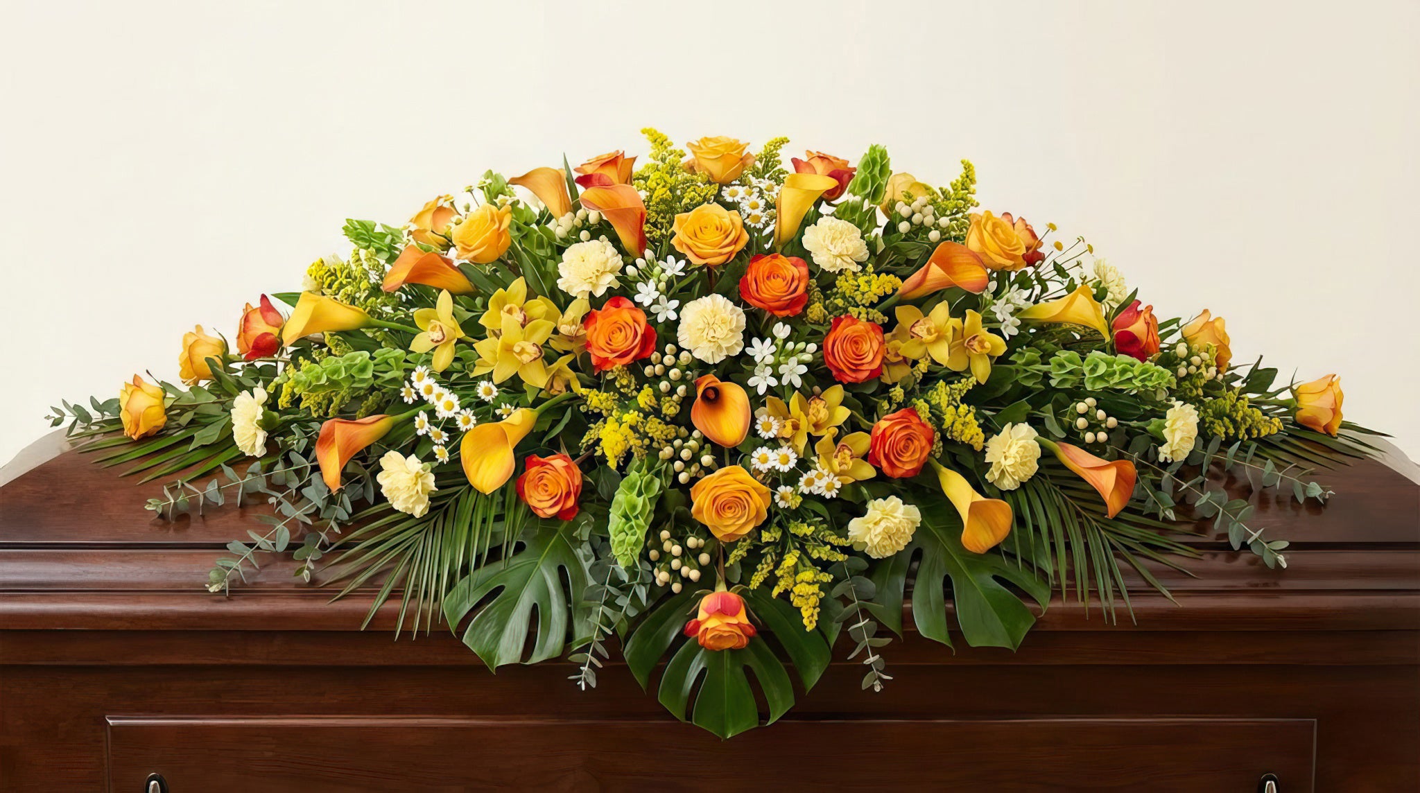 Raquette funéraire – Dominante jaune, touches d'orange