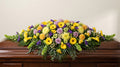 Raquette funéraire – Dominante jaune, touches de violet
