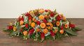 Coussin Premium – Dominante orange, nuances de rouge, touches de blanc, agrémentée d'épis de blé