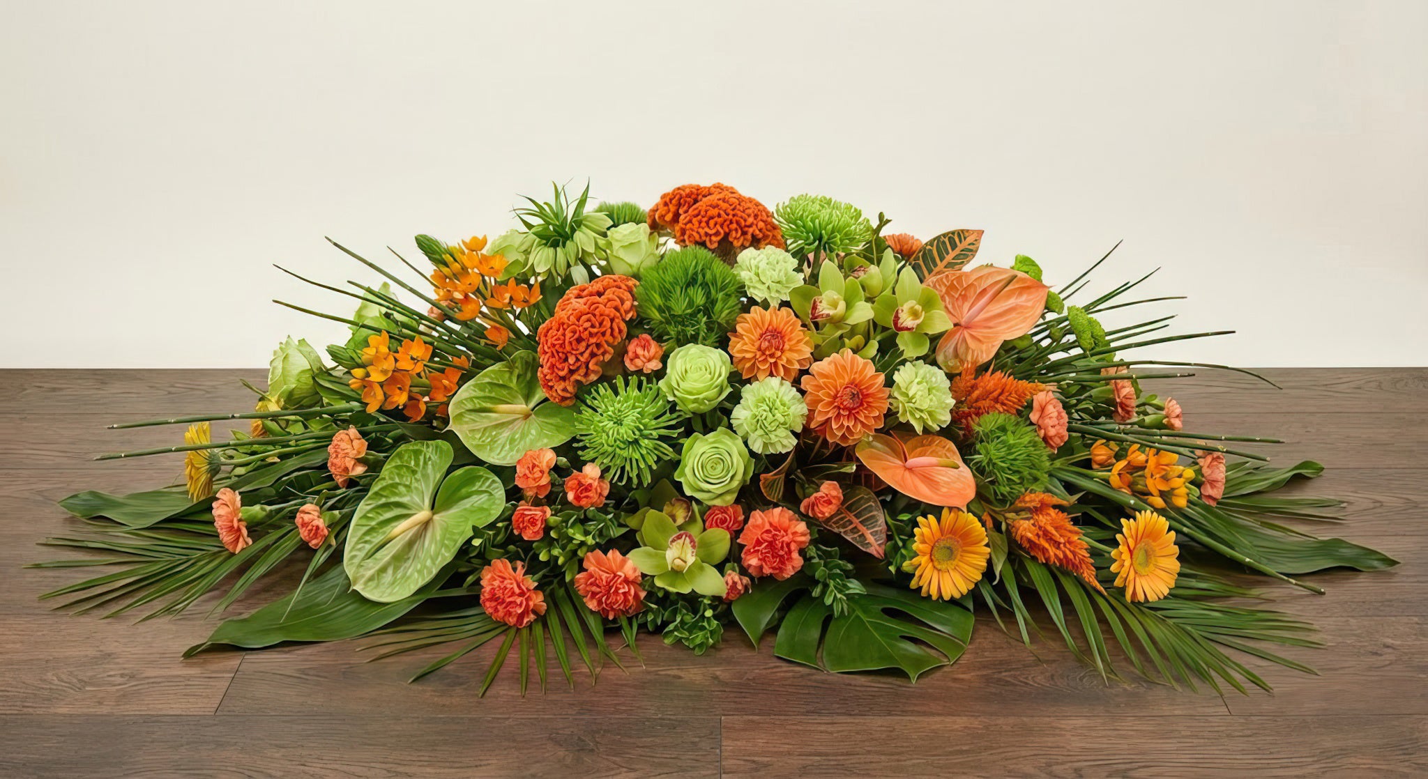 Coussin Premium – Dominante verte, nuances d'orange