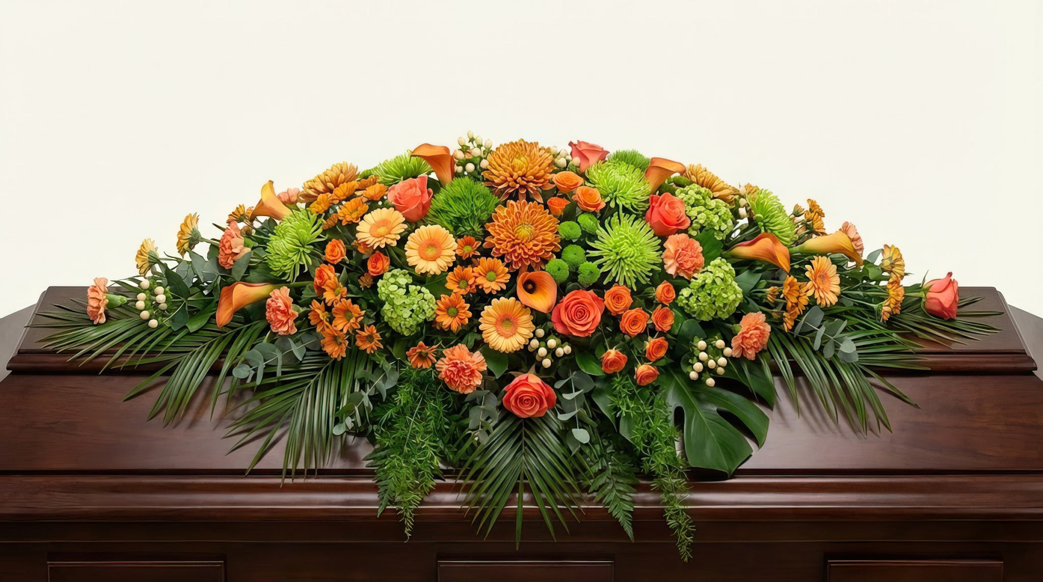 Raquette funéraire – Dominante orange, touches de vert