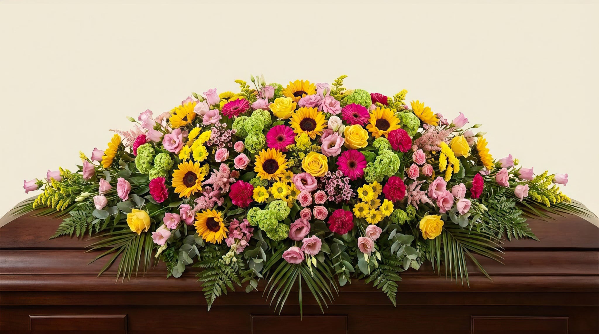 Raquette funéraire – Dominante rose, touches de jaune