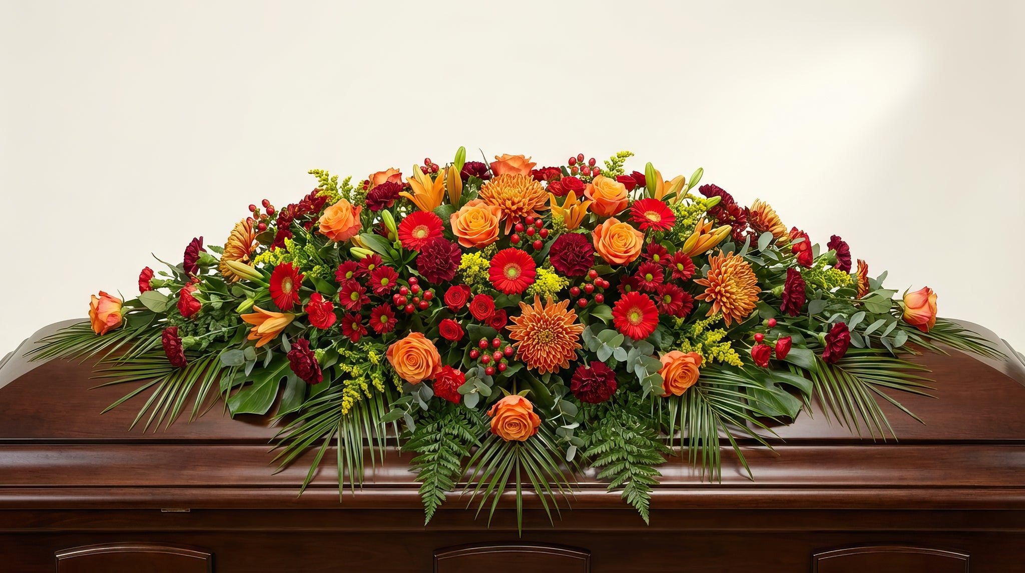 Raquette funéraire – Dominante rouge, touches d'orange