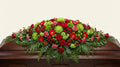 Raquette funéraire – Dominante rouge, touches de vert