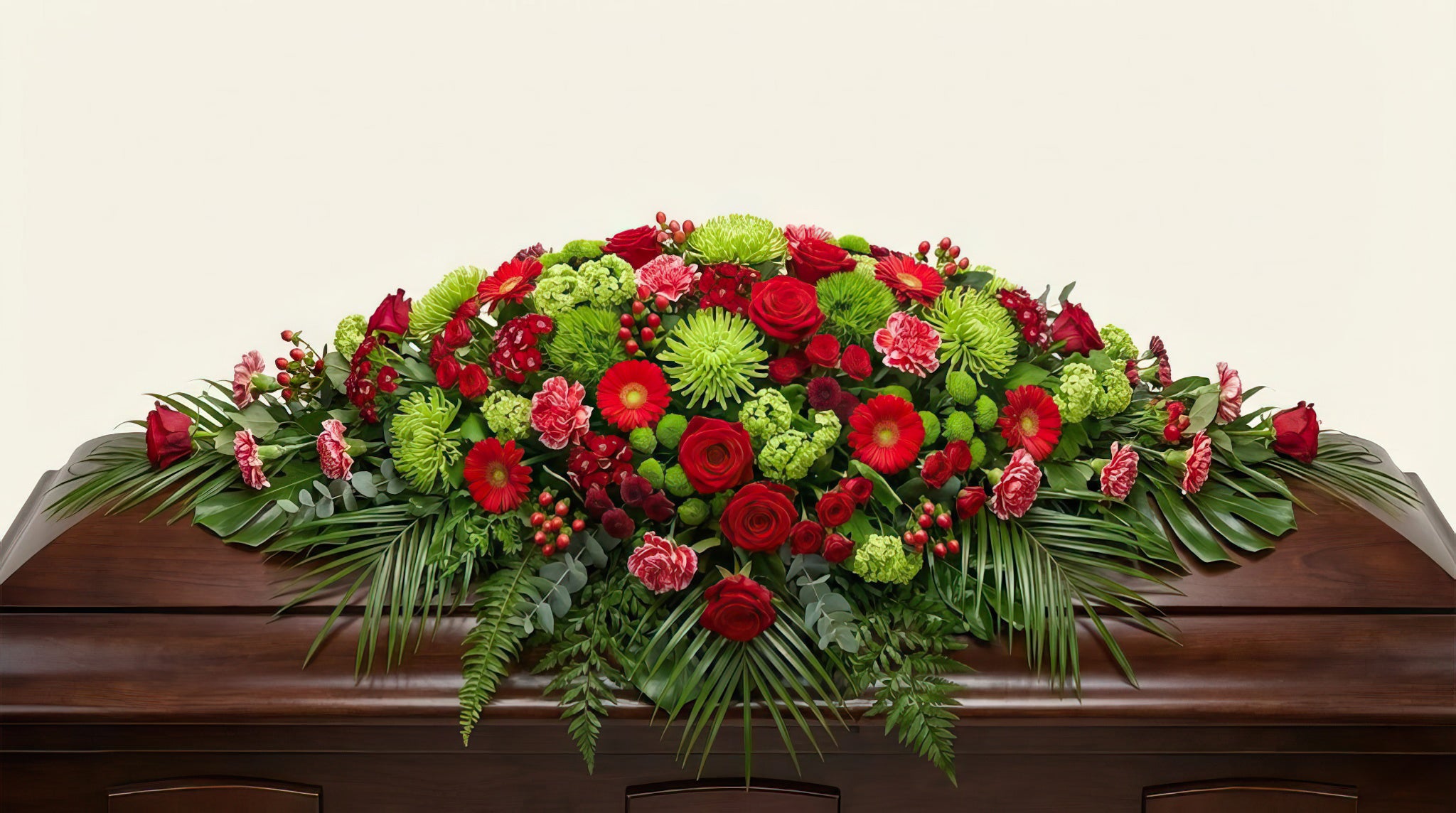 Raquette funéraire – Dominante rouge, touches de vert