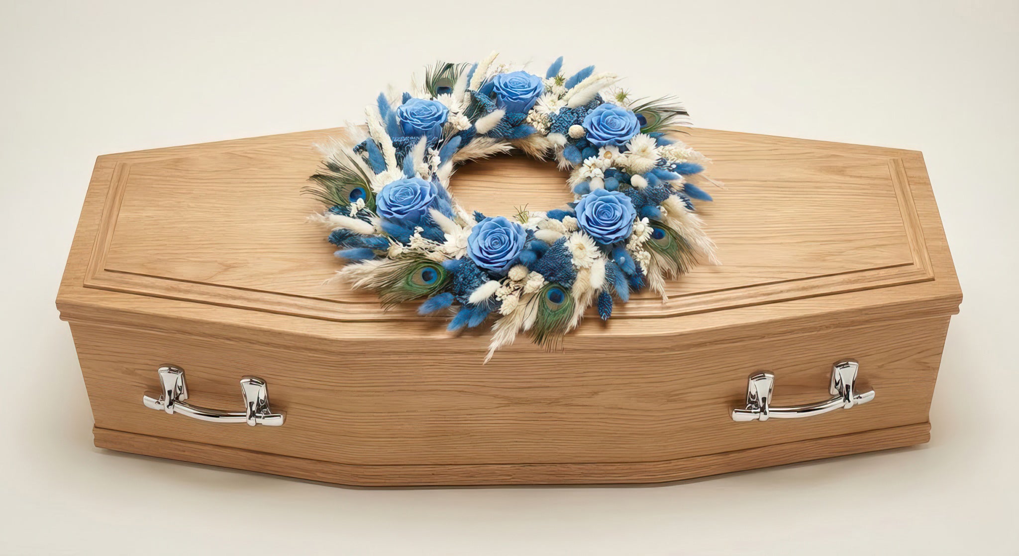 Couronne en fleurs séchées et stabilisées – Gamme Enfants – Tons naturels, blanc et bleu