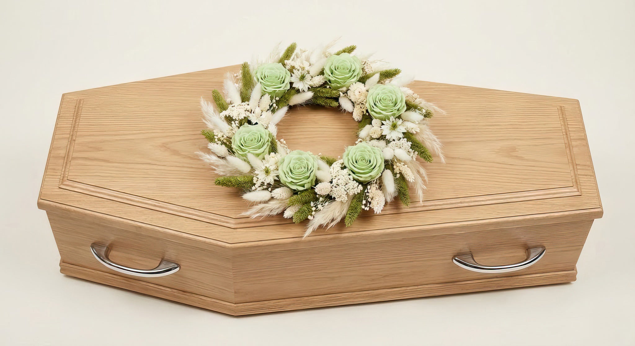 Couronne en fleurs séchées et stabilisées – Gamme Enfants – Tons naturels, blanc et vert