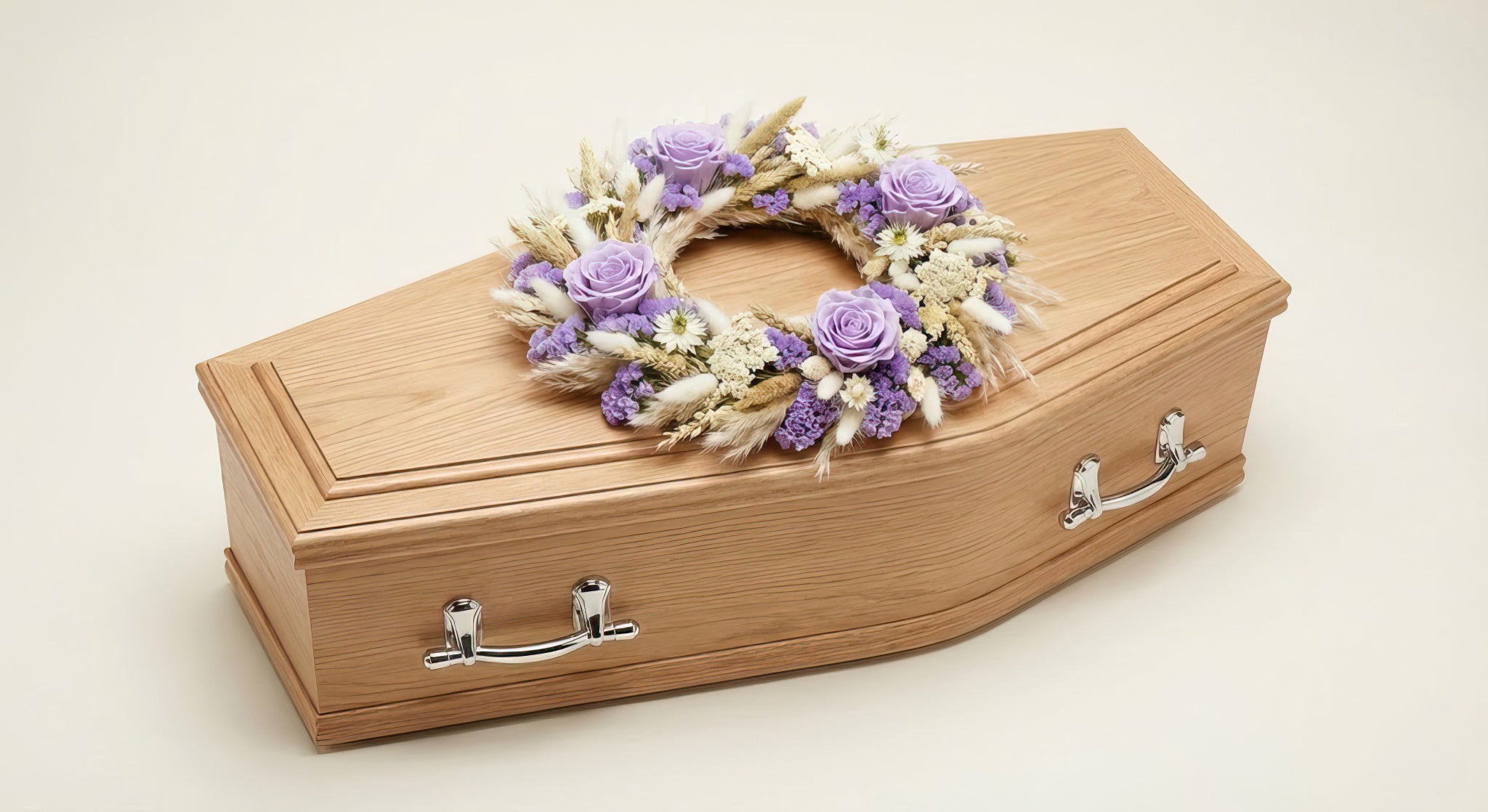 Couronne en fleurs séchées et stabilisées – Gamme Enfants – Tons naturels, blanc et violet