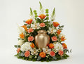 Urne florale élancée – Dominante blanche, nuances d'orange
