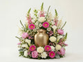 Urne florale élancée – Dominante blanche, nuances de rose