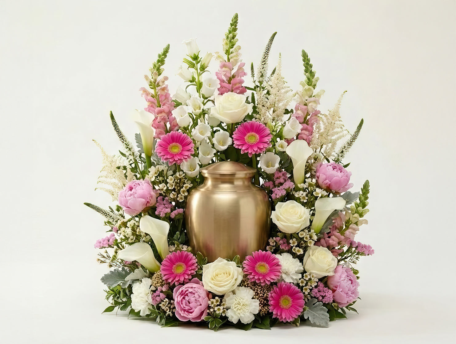 Urne florale élancée – Dominante blanche, nuances de rose