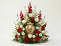 Urne florale élancée – Dominante blanche, nuances de rouge