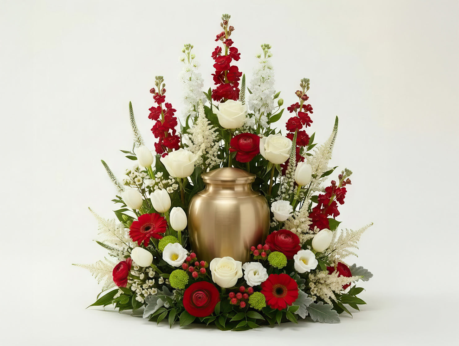 Urne florale élancée – Dominante blanche, nuances de rouge