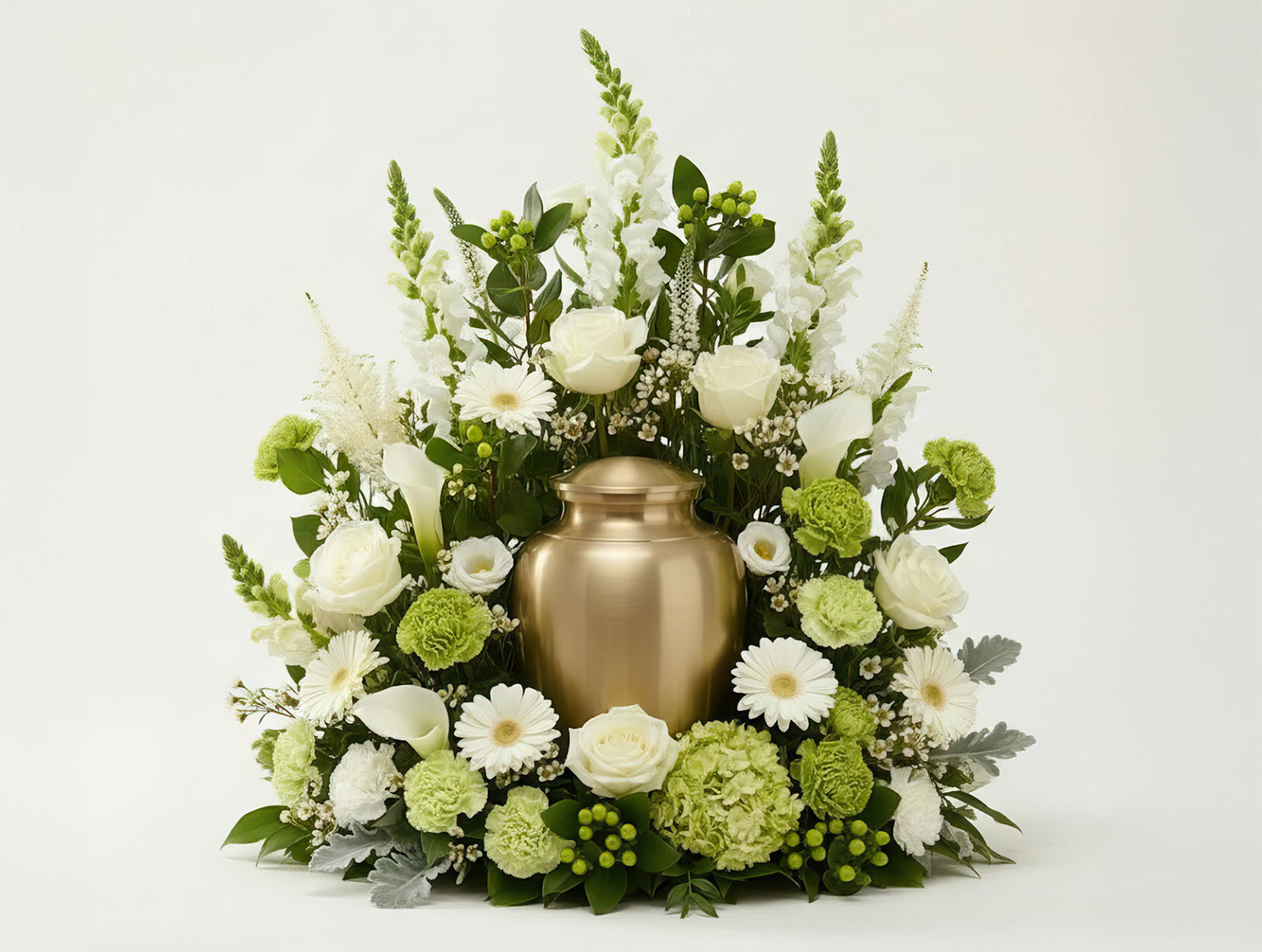 Urne florale élancée – Dominante blanche, nuances de vert