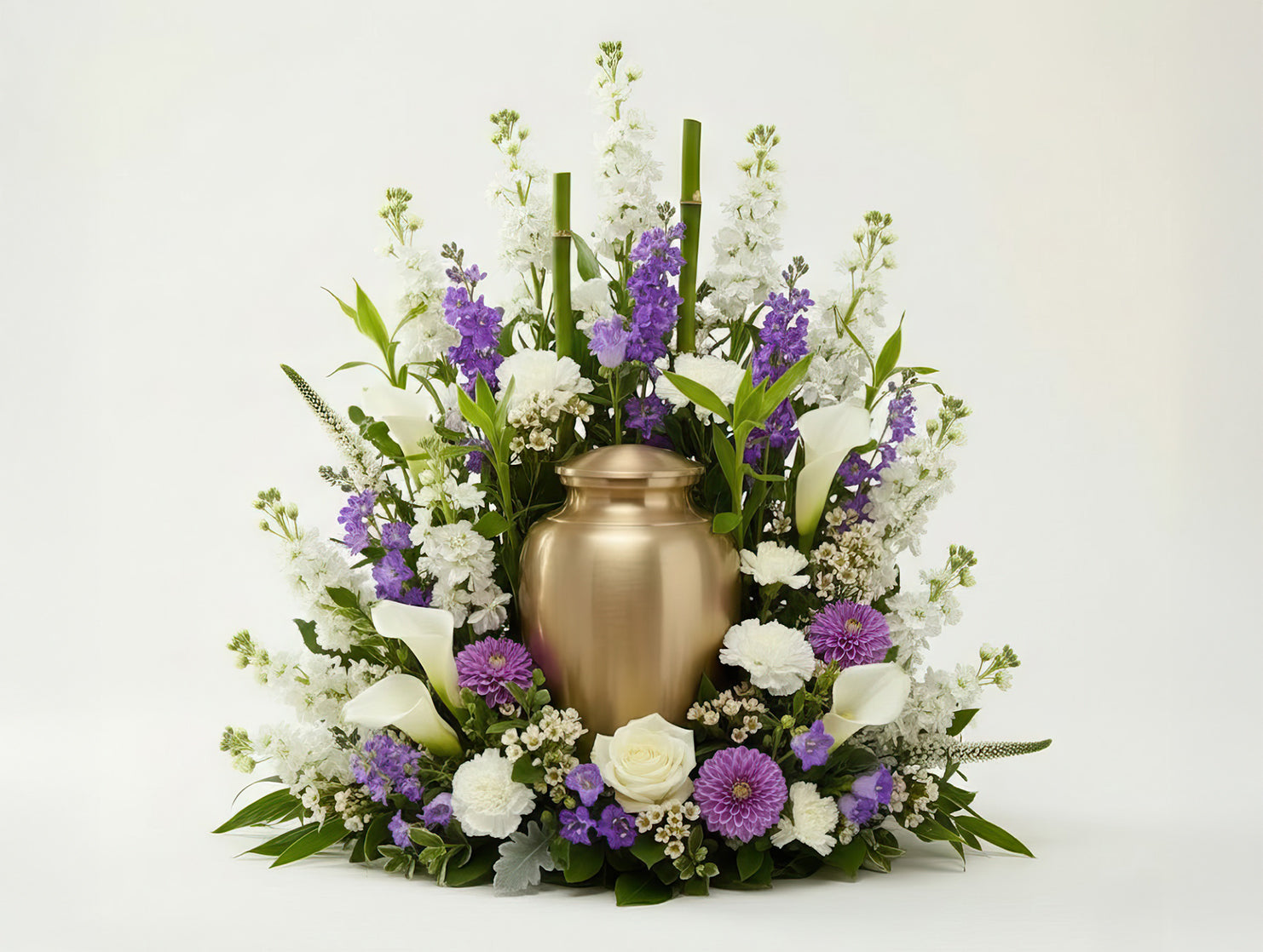 Urne florale élancée – Dominante blanche, nuances de violet