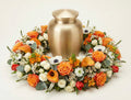 Urne florale – Dominante blanche, nuances d'orange