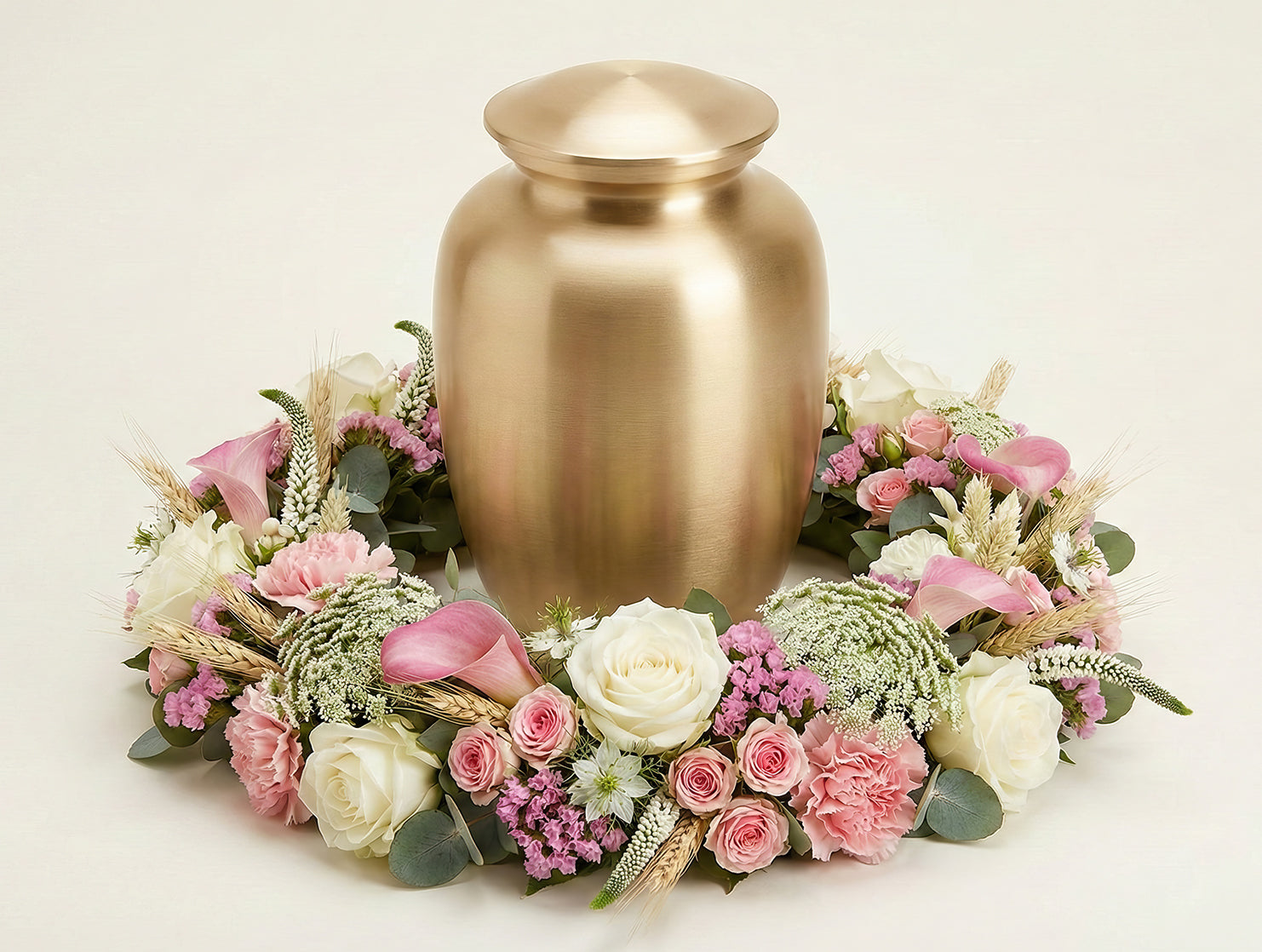 Urne florale – Dominante blanche, nuances de rose