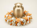 Urne florale – Fleurs séchées et stabilisées – Tons naturels, blanc et orange